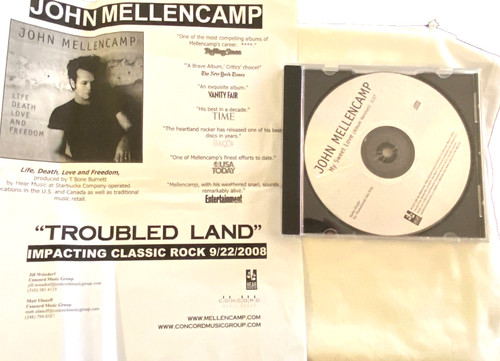 9/22/08 JOHN MELLENCAMP 'TROUBLED LAND' PROMOTIONAL SINGLE w/RARE PAPERWORK