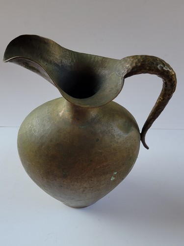 Vintage Marked Italian Handmade Hammered Metal Large Handled Water Pitcher Vase - Picture 3 of 21