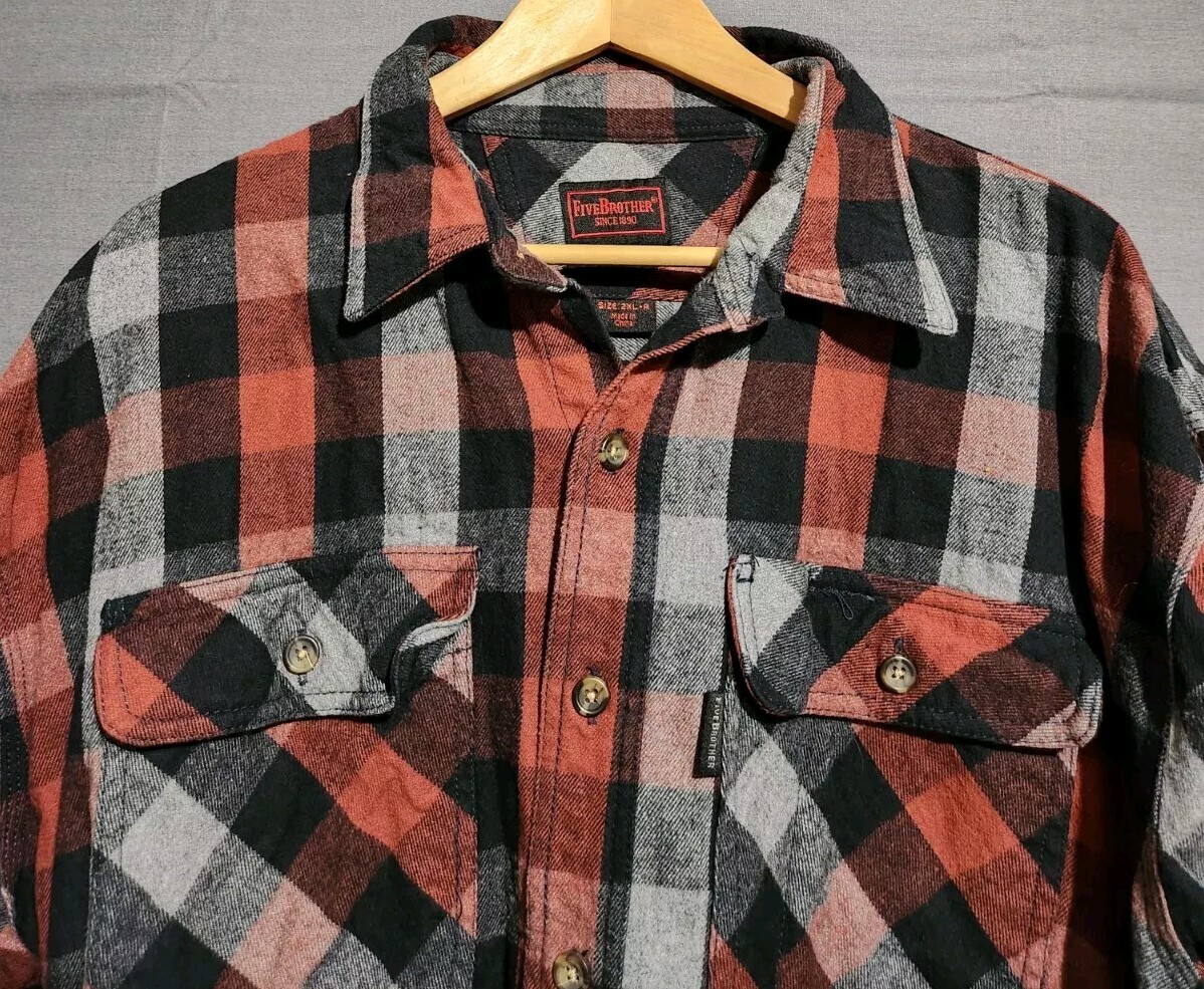 Vintage Heavyweight Cotton Plaid Flannel Shirt for Men 2XL by Five Brothers