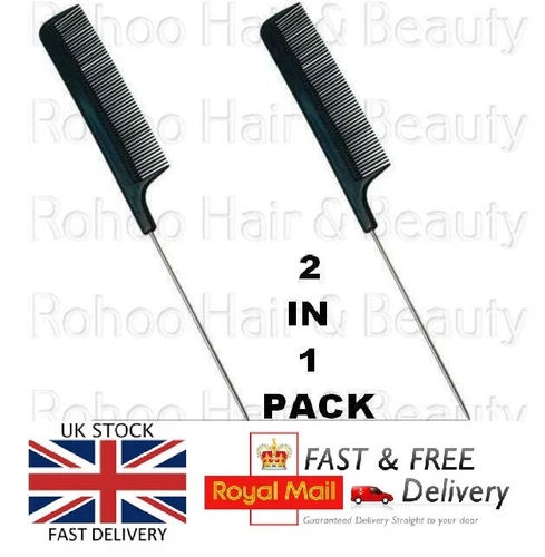 2 X Metal Pin Tail Comb (Hairdressers/Barbers) Black
