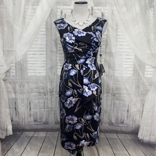 Adrianna Papell Size 4 Jacquard Black Blue Sleeveless Dress Sheath Formal B7