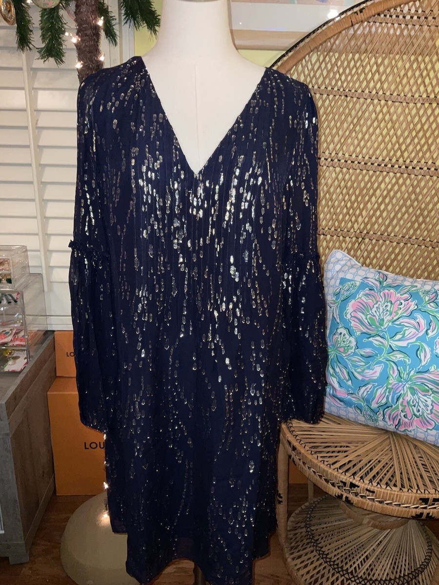Lilly Pulitzer NWT Cleme Silk Dress True Navy Chiffon $268 Size 6