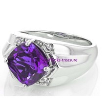 Natural Amethyst  CZ Gemstones with 925 Sterling Silver Men's Ring 1381