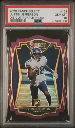 Graded 2020 Select Justin Jefferson #161 DC Purple Prizm RC Football Card PSA 10