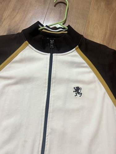 VTG Y2K Mossimo Track Jacket Mens L Embroidered Lion Crest Brown Banded Zip Up - Picture 4 of 8