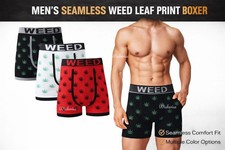 3/6/12 Mens WEED Leaf Cannabis Print  Seamless Boxer Shorts Trunk Underwear S-XL