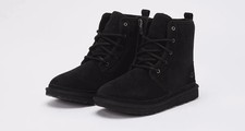 UGG Kids Black Boots Size 3US Neumel High Lace Up Sheepskin Youth 1134190K NEW