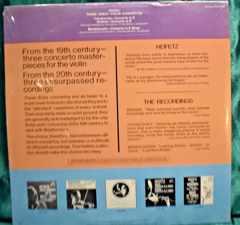 SEALED Heifetz, Tchaikovsky, Brahms ‎ Three Great Violin Concertos  DBL LP - Image 2 of 2