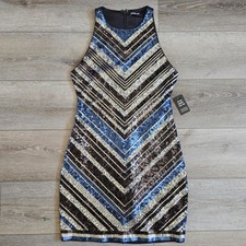 Express Womens Halter Sleeveless Bodycon Mini Dress Chevron Geometric Sequin NWT