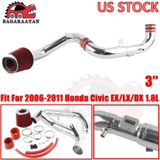 Red Filter 3'' Cold Air Intake System Kit For 2006-11 Honda Civic EX LX DX 1.8L