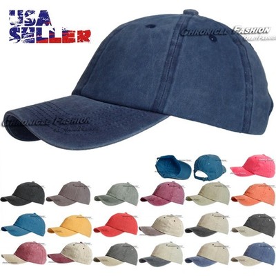 Mens Dad Hat Vintage Washed Cotton Pigment Dyed Adjustable Polo Style Cap Plain