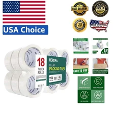 Easy Tear Clear Packing Tape - 18 Rolls, Ideal for Shipping & Storage Solutions