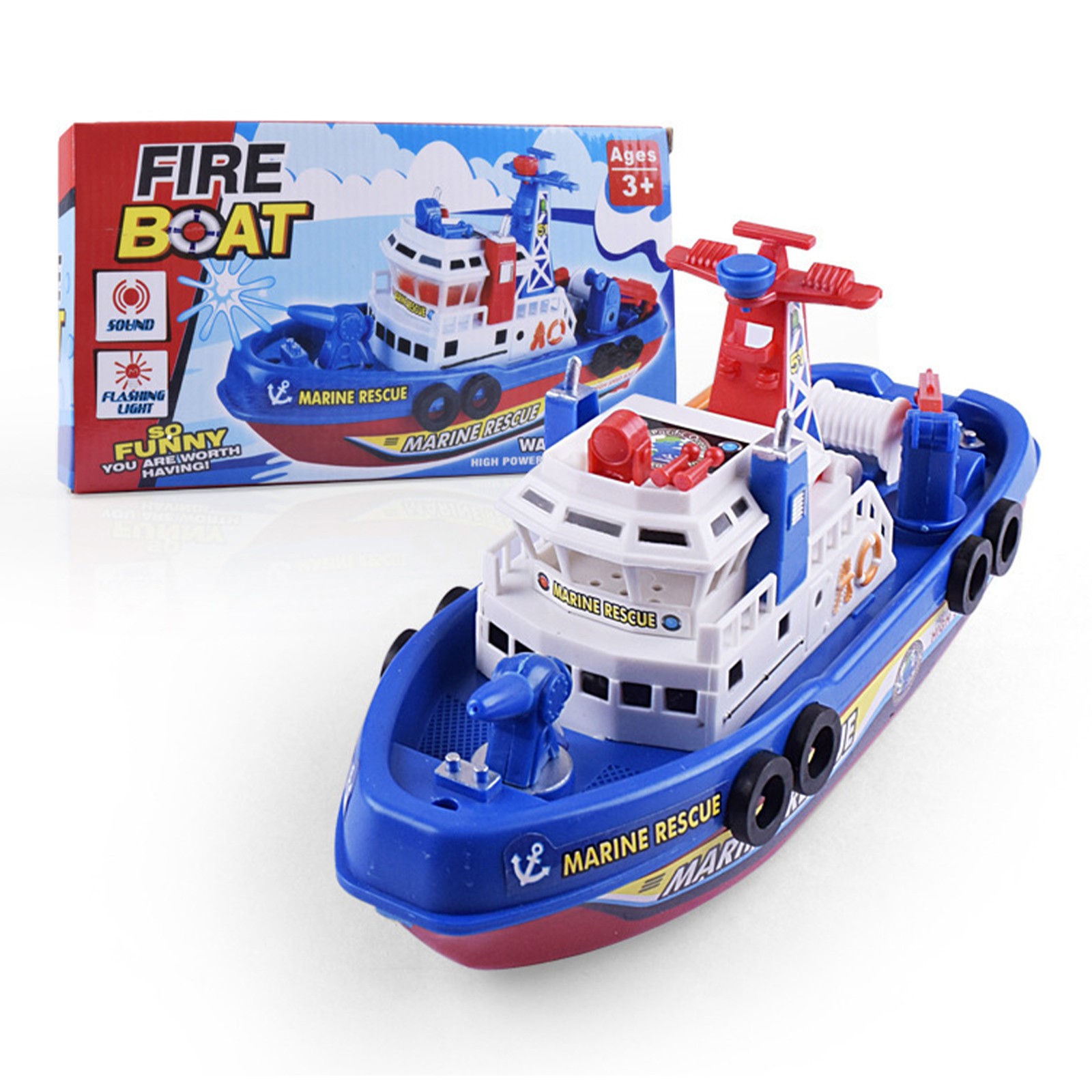 Kids' Toy Electric Fire Boat Water Spray Model With Siren Lights For Bath Play