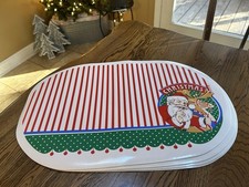 Vintage Vinyl Christmas Placemats Santa Claus Cottage Core Granny Core