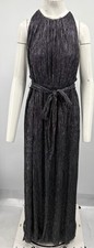 Halston Silver Metallic Halter-Neck Jersey Gown sz 14