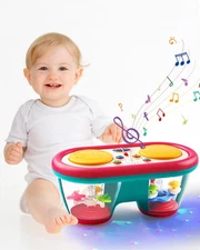 Baby Toys for 6 to 12 Months, Drum Musical Instruments Rotating Light up Toys fo