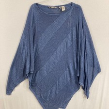 Soft Surroundings One Size Blue Poncho Light Knit Sweater Asymmetric Lagenlook