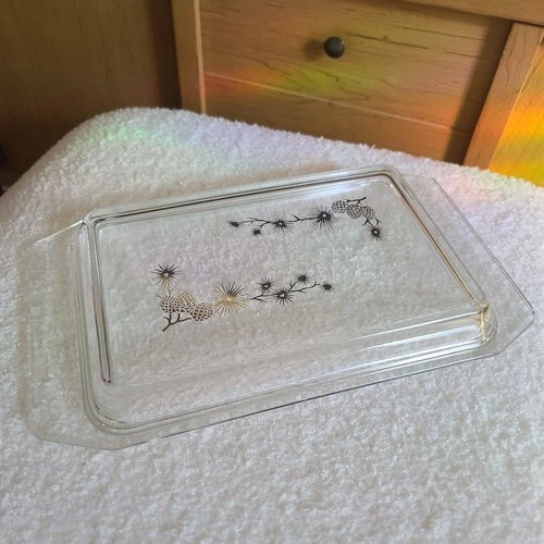 LID ONLY Vintage Pyrex Gold Pine Cone Space Saver Casserole 1960s 550c