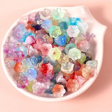 100pcs Glass Bellflower Beads Mixed Color Trumpet Flower Beads Gradient Clear Cu