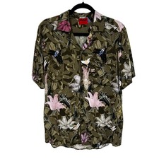 HUGO Straight Fit Ellino Floral Print Short Sleeve Button Down Shirt Medium