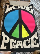 1970 PEACE LOVE Poster- Pro Arts Medina, OH Peace Symbol Neon Black Light 32x21