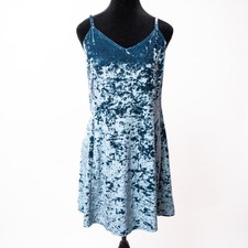 Y2K Style Blue Velvet Mini Slip Dress Spaghetti Strap XL Whimsigoth Witchy Sexy