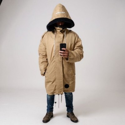 Once We Were Warriors OWWW Men s Parka Jacket  loose Fit NEW Winter Hooded Coat
