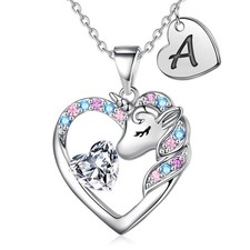 IEFRICH Valentines Gifts for Kids Girls Unicorn Necklace - Colorful CZ Heart ...