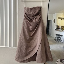 David’s Bridal Dress 10 Mauve Satin Strapless Beaded Y2K Bridesmaid Formal