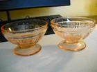 PINK DEPRESSION GLASS PEDESTAL SHERBET BOWLS DISHES SET OF 2