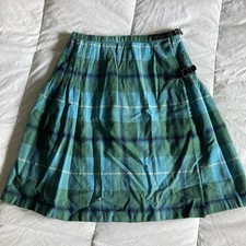 Vtg 60s Wool Kilt Wrap Mini Skirt Womens XS Tartan Plaid Teal Green Blue Buckle