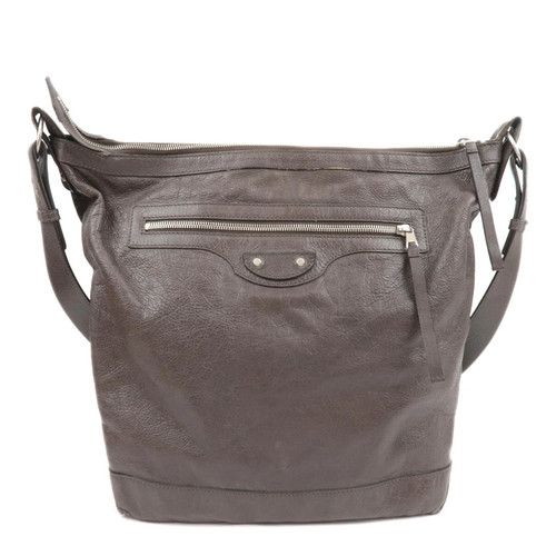 BALENCIAGA The Day Leather Shoulder Bag Gray Silver HDW 272409 Authentic