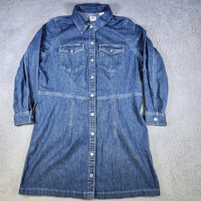 Levis Dress Womens 1X Blue Mini Denim Shirt Pockets Cinched Waist Western