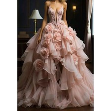 Exquisite Pink Evening Dresses Luxury V-Neck Gowns Flowers Elegant Women Dress
