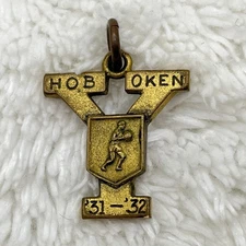 Vintage YMCA Basketball Participation Pendant Charm Hoboken 1931 1932 .75"