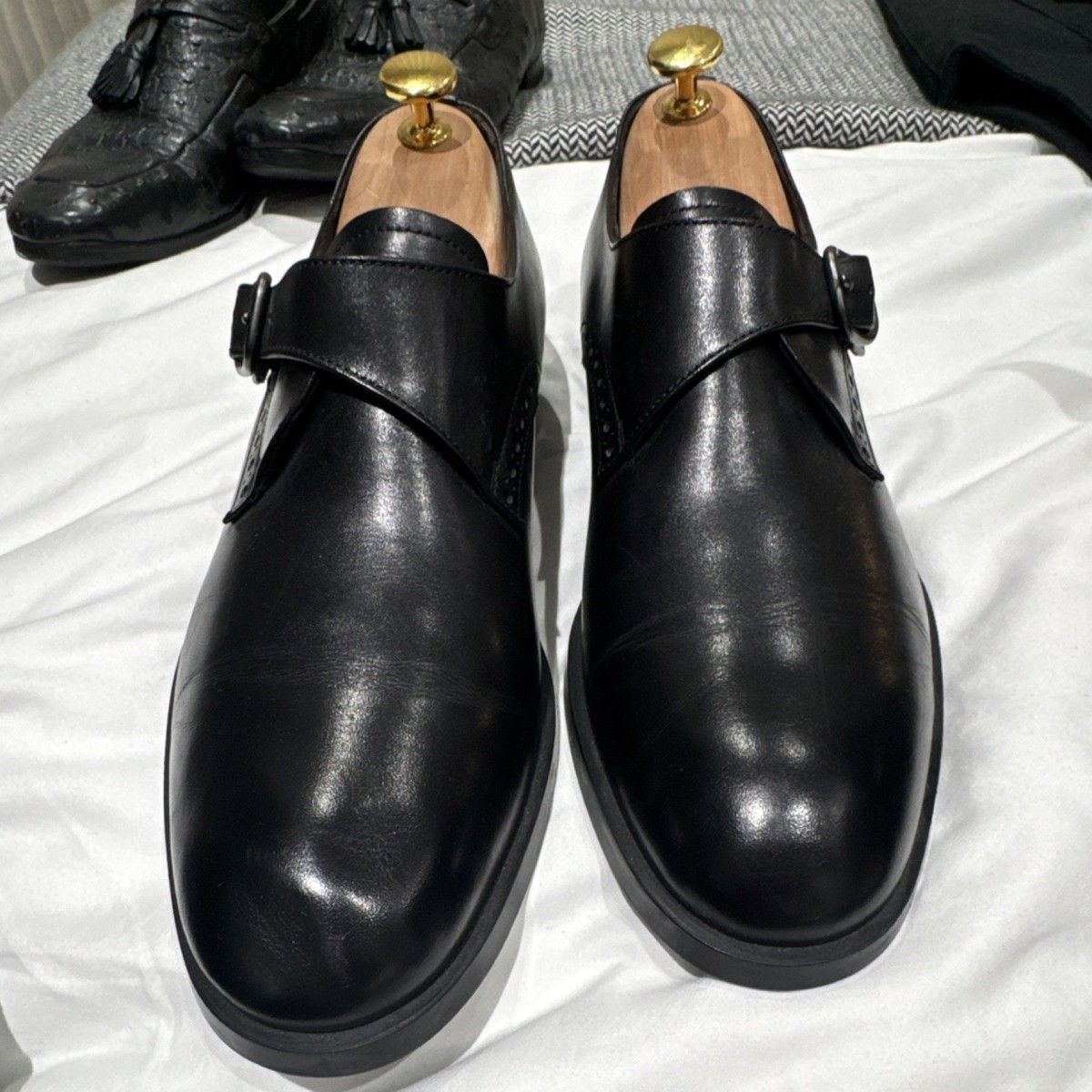 Ermenegildo Zegna Black Leather Double Monk Strap Shoes – Men\'s Size 5.5 Ermenegildo Zegna - Cap-Toe Leather Monk-Strap Shoes - Black  main image 2