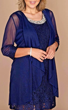 NWT New R M Richards Women's Blue Lace Pearl Dress  Jacket 2-Set Plus Size 16W