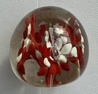 Paperweight Art Glass Red White Drops Swirls 2 1/2" Clear Glass Millefiori Style — photo 2