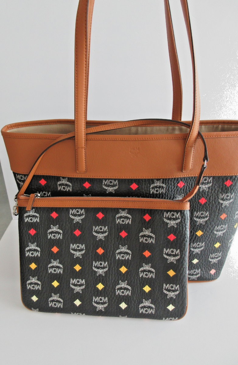 MCM Visetos Spektrum Diamond Anya Medium Tote With Pouch Bag *you