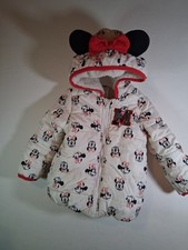 Disney Junior Minnie Mouse Hooded Puffer Jacket Ears Red Bow Size 3T Sherpa READ