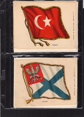 Large size cigarette cards w/ world flags; (7) are SILK & (18) are FELT; VF