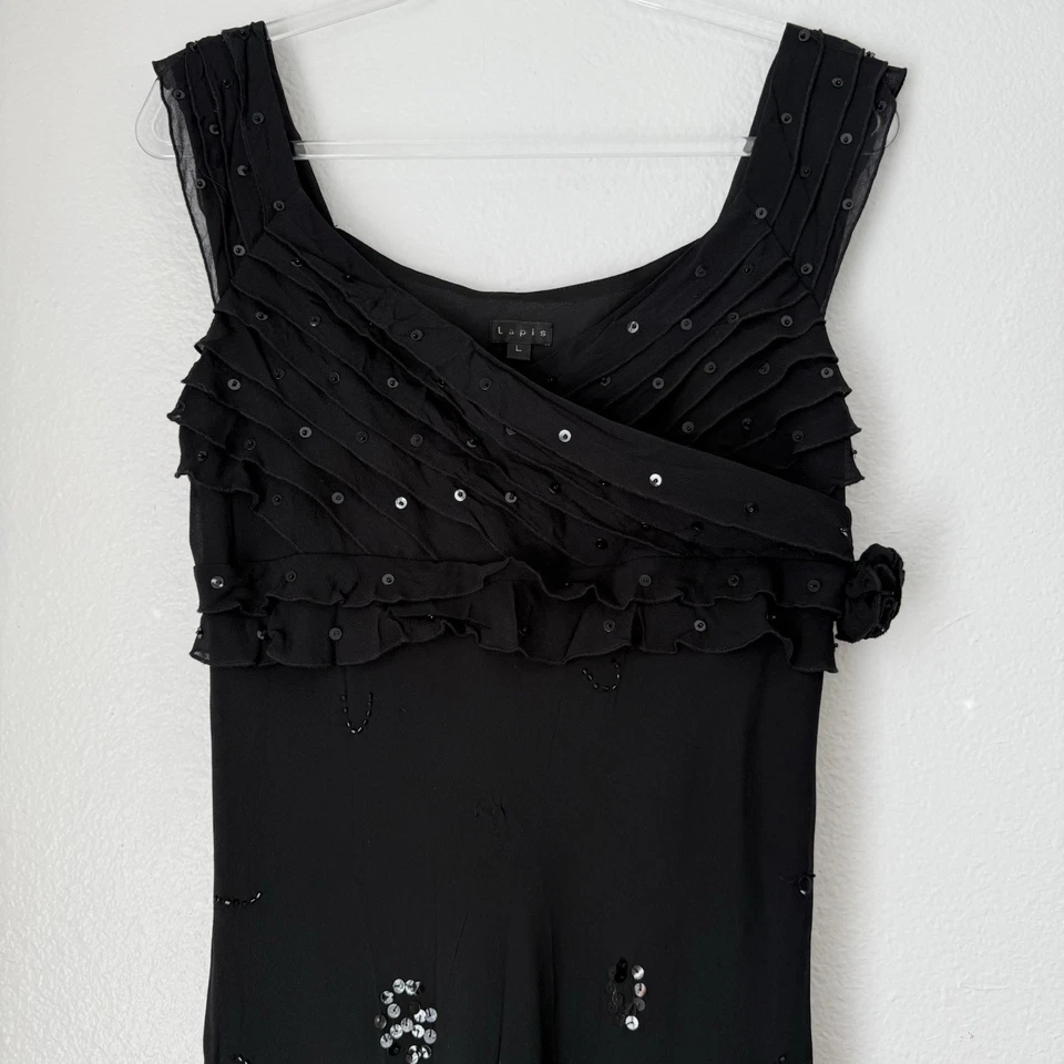 Vestido de Colección Años 90 Y2K Lapislázuli 100% Seda Grande Negro Hada Capricho Gótico Oscuro Foto 2 de 4