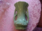Large 12 1/4” Tall Vintage Aqua Green McCoy USA Pottery Ribbon Strap Vase