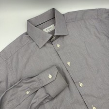 Eton Contemporary Blue White Polka Dots Mens Button Down Long Sleeve Shirt 41-16