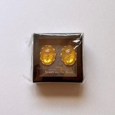 Disney Beauty and the Beast Beastt Earrings Gold Bell Rose Clear Dome