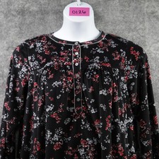 Aria Nightgown Women Large Black Floral Soft Fuzzy Henley Long Sleeve Pockets PJ