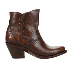 Lucchese Harley Cowhide Zippered Studded Round Toe Cowboy Booties Womens Brown D