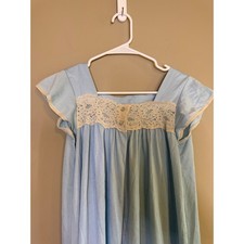Vintage Light Blue Lace Trim Nightgown Maxi Sleepwear Made in USA Small RN42529