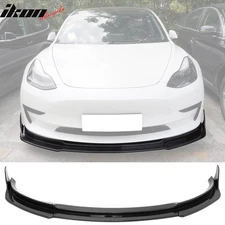 Fits 17-23 Tesla Model 3 IKON V4 Carbon Fiber Print Front Lip w/ V1 Winglets ABS