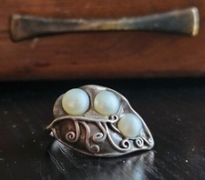 Vintage Pearl .925 Sterling Silver Leaf Ring
